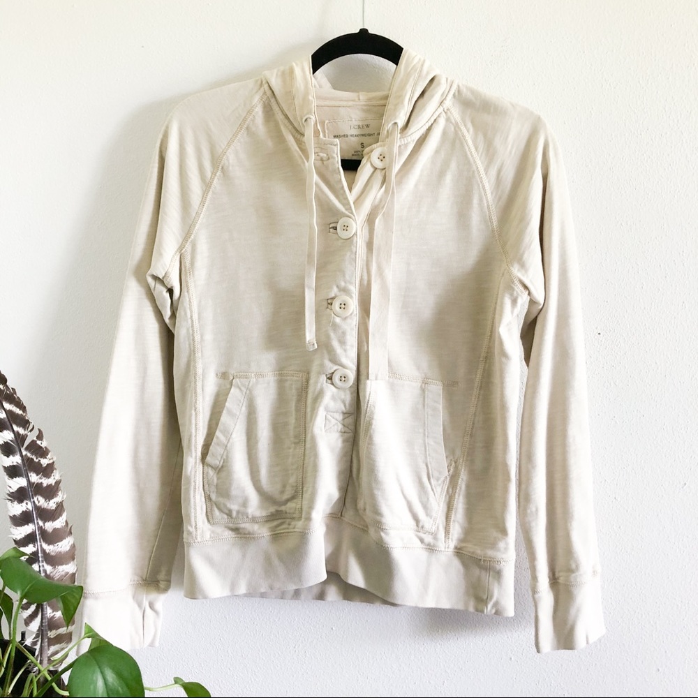 J CREW washed heavyweight jersey button hoodie s